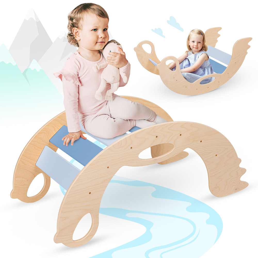 Rocker toy natural blue - Schaukeltier Bogenwippe blau aus Holz für Kleinkinder