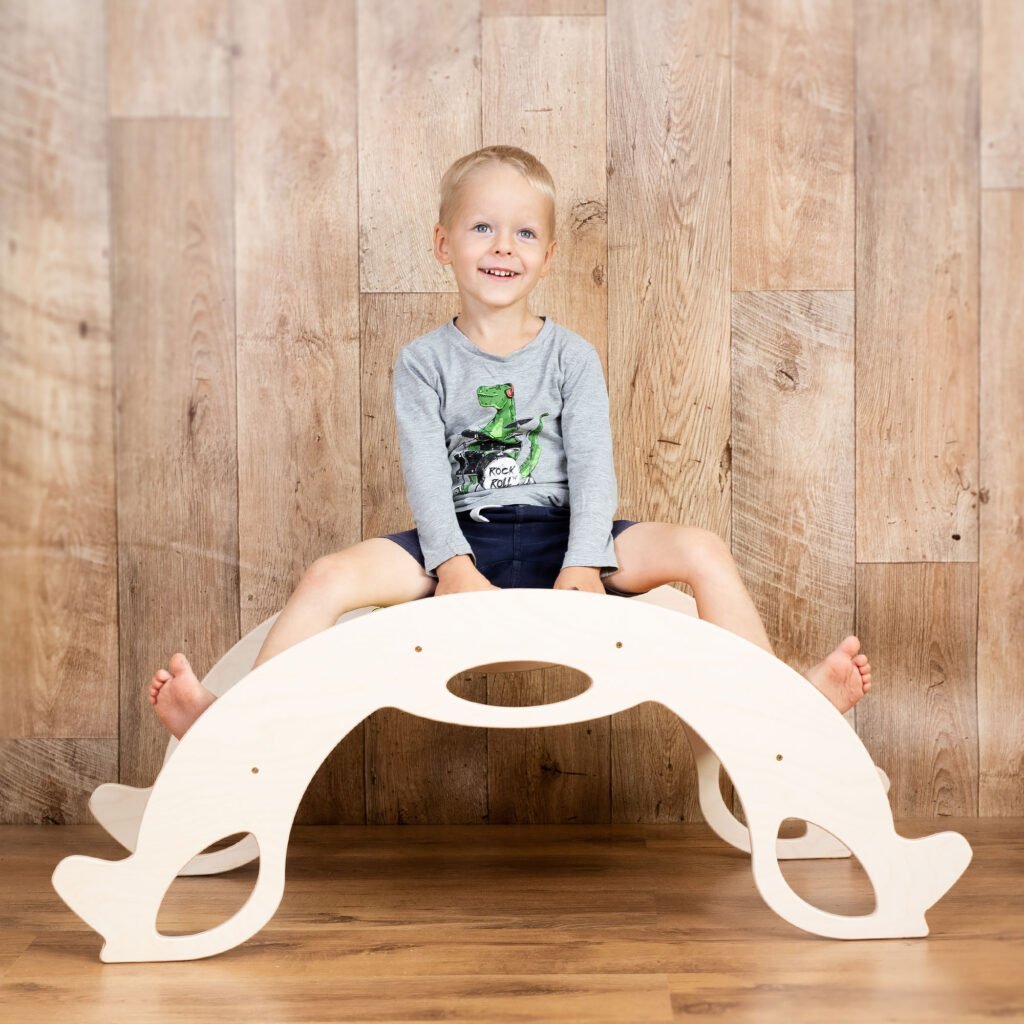 Wooden Horse Rocker - Schaukelpferd & Kletterbogen Naturholz für Babys