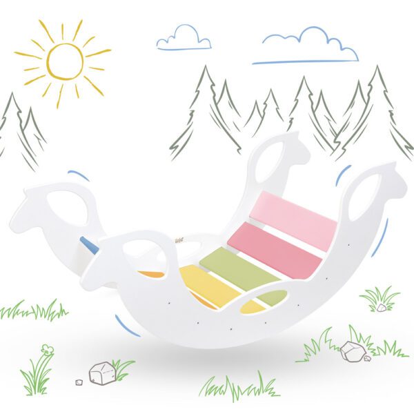 rainbow rocking horse toy - Holzschaukelpferd Regenbogenwippe "Rainbow" für Babys, Seiten weiss