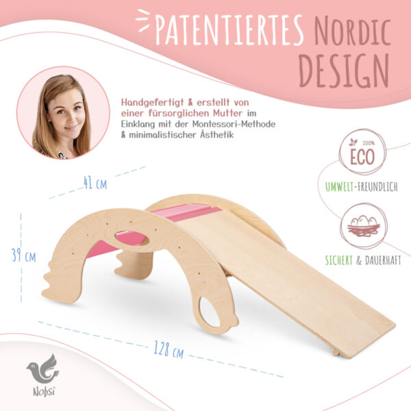 Montessori Kreidetafel mit Rutsche Birdie natural pink