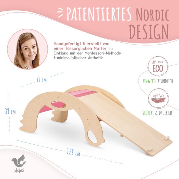 Pikler kletterplatte mit rutsche Birdie natural pink